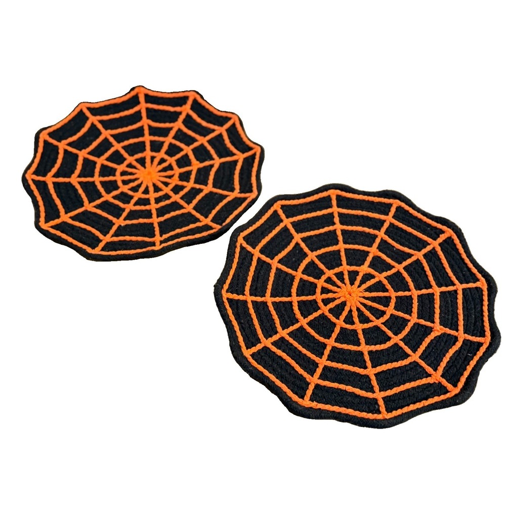 Halloween Spiderweb Braided Placemats Black Orange Table Mats Set of 2